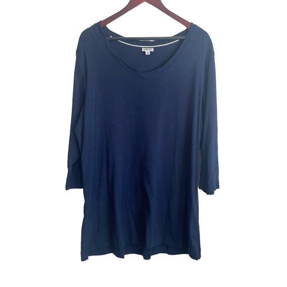 Avenue Women Tunic Top 22/24 Navy 3/4 Sleeve Stretch Cotton Casual Workwear - Picture 1 of 9